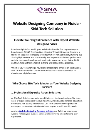 Website Designing Company in Noida - SNA Tech Solution