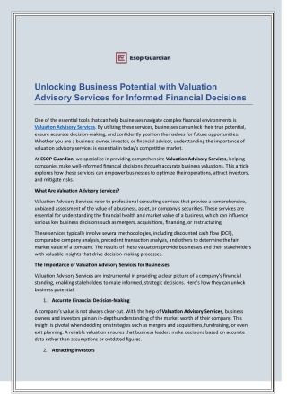 Unlocking Business Potential with Valuation Advisory Services for Informed Financial Decisions