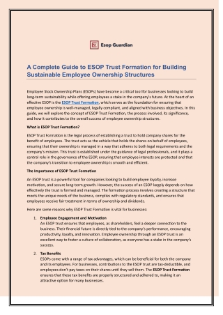 A Complete Guide to ESOP Trust Formation for Building Sustainable Employee Ownership Structures