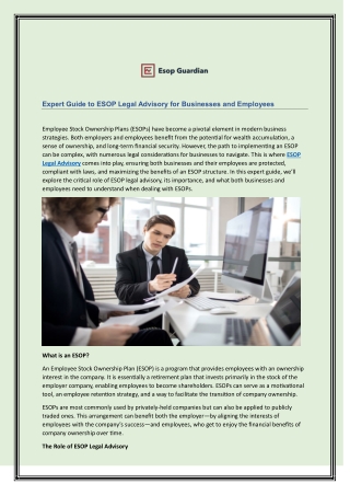 Expert Guide to ESOP Legal Advisory for Businesses and Employees