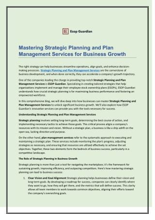 Mastering Strategic Planning and Plan Management Services for Business Growth