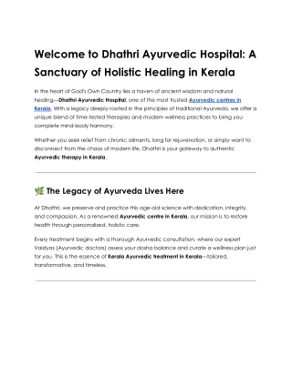Welcome to Dhathri Ayurvedic Hospital: A Sanctuary of Holistic Healing in Kerala
