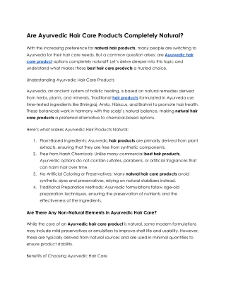 Are Ayurvedic Hair Care Products Completely Natural?