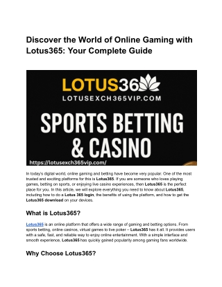 Discover the World of Online Gaming with Lotus365_ Your Complete Guide
