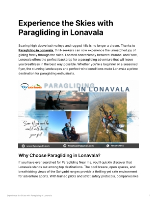 Experience the Skies with Paragliding in Lonavala