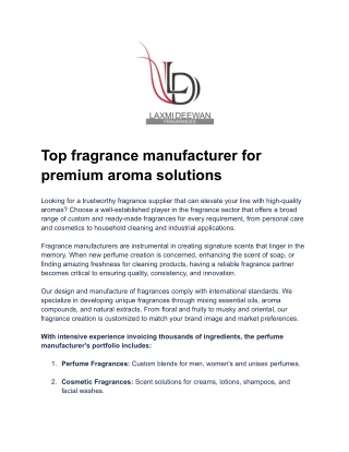 Top fragrance manufacturer for premium aroma solutions