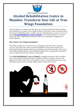 Effective Alcohol Rehabilitation Centre in Mumbai by True Wings Foundation
