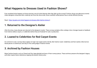 What Happens to Dresses Used in Fashion Shows