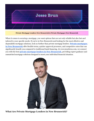 Private Mortgages New Brunswick