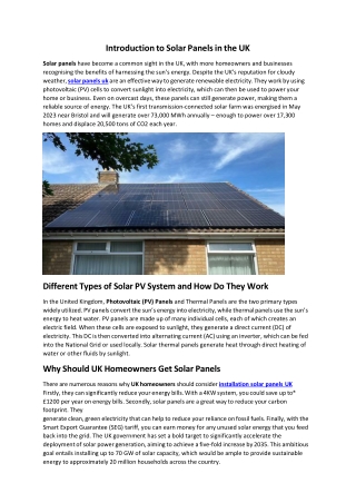 introduction to solar panels in the uk