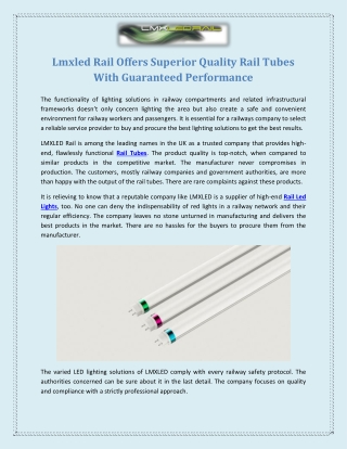 Lmxled Rail Offers Superior Quality Rail Tubes With Guaranteed Performance