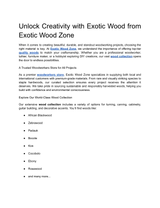 Unlock Creativity with Exotic Wood from Exotic Wood Zone