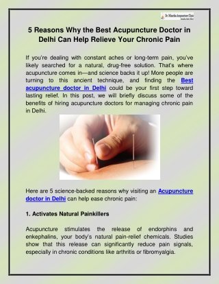 Best acupuncture doctor in Delhi