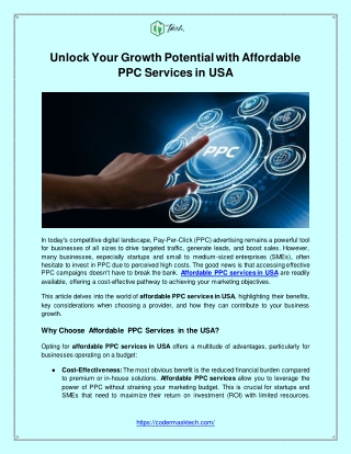 Unlock Your Growth Potential with Affordable PPC Services in USA