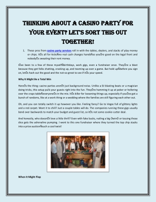 Thinking About a Casino Party for Your Event Let's Sort This Out Together