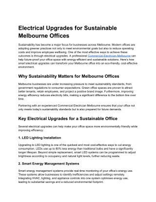 Electrical Upgrades for Sustainable Melbourne Offices