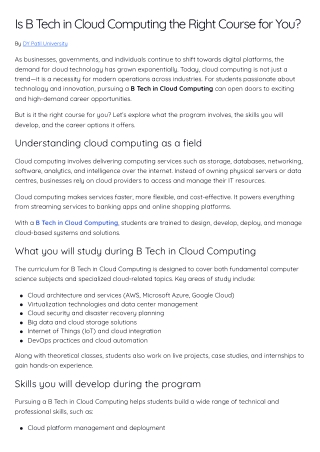 Is B Tech in Cloud Computing the Right Course for You