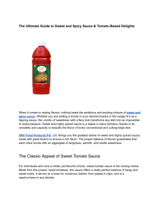The Ultimate Guide to Sweet and Spicy Sauce & Tomato-Based Delights