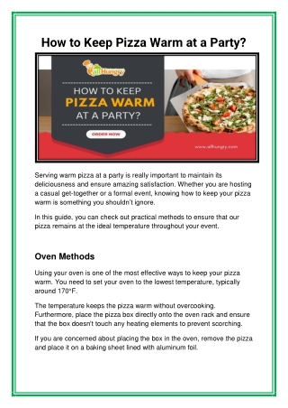 How to Keep Pizza Warm at a Party?