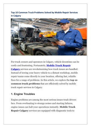 Top 10 Common Truck Problems Solved by Mobile Repair Services in Calgary