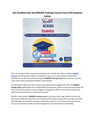 Get Certified with Top NEBOSH Training Courses from Gulf Academy Safety