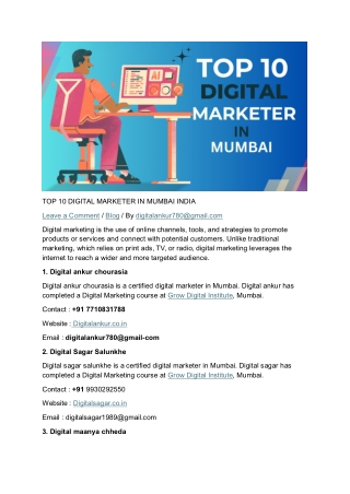 TOP 10 DIGITAL MARKETER IN MUMBAI INDIA