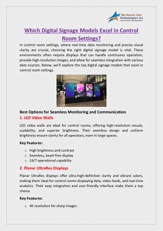 Which Digital Signage Models Excel in Control Room Settings?
