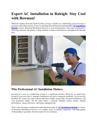 Expert AC Installation in Raleigh