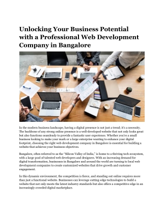 Unlocking Your Business Potential with a Professional Web Development Company in Bangalore