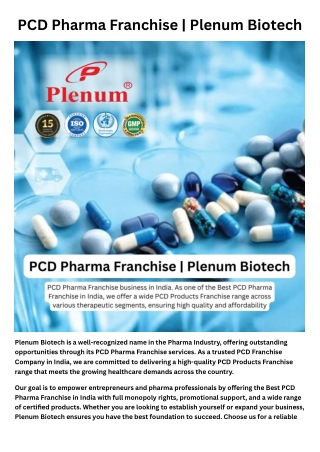 PCD Pharma Franchise | Plenum Biotech