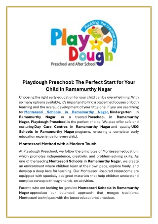 Playdough Preschool The Perfect Start for Your Child in Ramamurthy Nagar