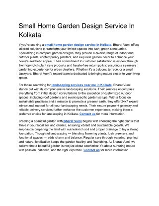 Small Home Garden Design Service In Kolkata