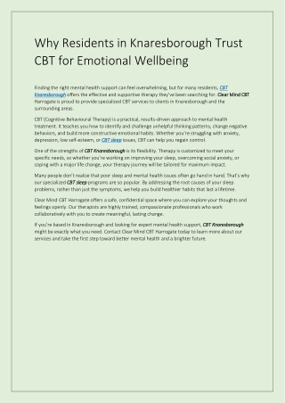 Why Residents in Knaresborough Trust CBT for Emotional Wellbeing