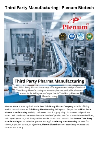 Third Party Pharma Manufacturing | Plenum Biotech