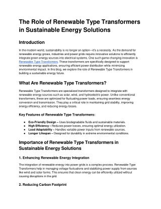 the role of renewable type transformers in sustainable energy solutions
