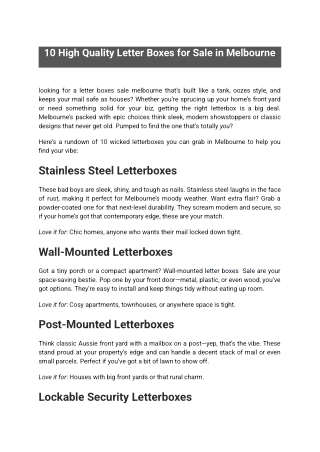 10 High Quality Letter Boxes for Sale in Melbourne