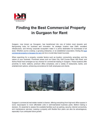 Finding the Best Commercial Property in Gurgaon for Rent