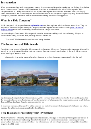 Understanding the Role of Title Companies When Selling Land