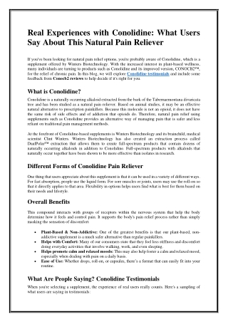 Real User Experiences with Conolidine: A Natural Pain Reliever