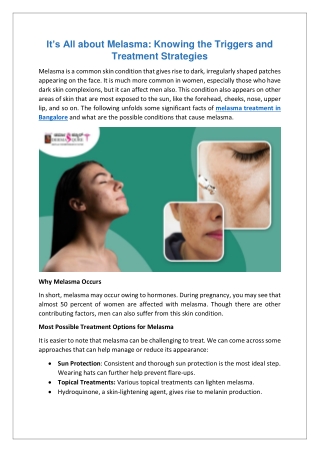 It’s All about Melasma Knowing the Triggers and Treatment Strategies