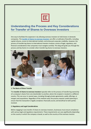 Understanding the Process and Key Considerations for Transfer of Shares to Overseas Investors