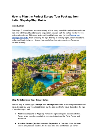 Europe tour packages from India