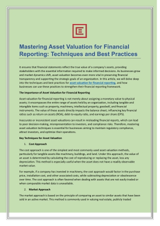 Mastering Asset Valuation for Financial Reporting Techniques and Best Practices