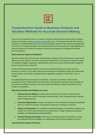 Comprehensive Guide to Business Analysis and Valuation Methods for Accurate Decision-Making