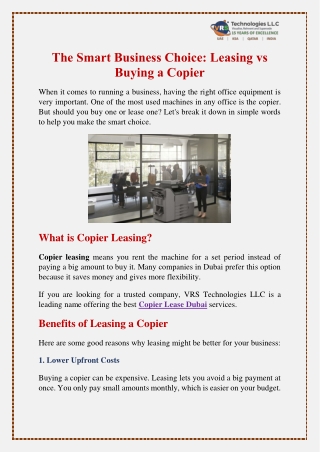The Smart Business Choice Between Leasing vs Buying a Copier