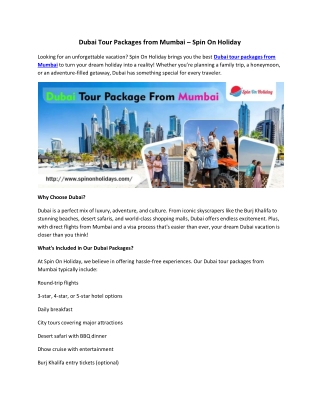 Dubai Tour Packages from Mumbai – Spin On Holiday