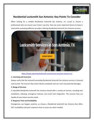 Residential Locksmith San Antonio: Key Points To Consider