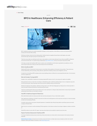 BPO in Healthcare for Enhancing Efficiency and Patient Care