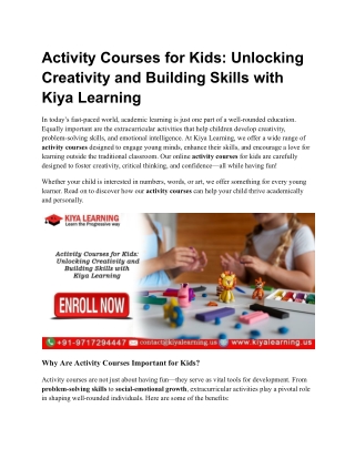 Activity Courses for Kids Unlocking Creativity and Building Skills with Kiya Learning