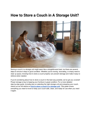 How to Store a Couch in A Storage Unit